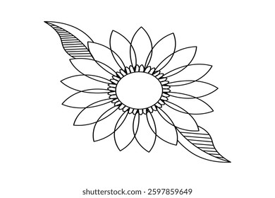 Sunflower continuous one line drawing and minimalist style isolate outline vector icon