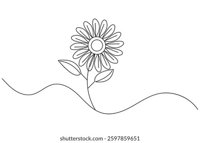 Sunflower continuous one line drawing and minimalist style isolate outline vector icon