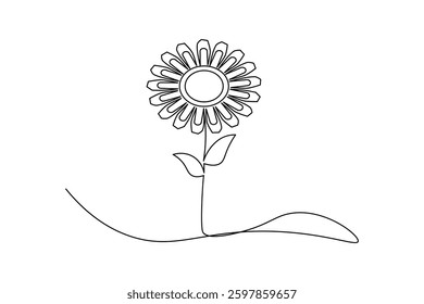 Sunflower continuous one line drawing and minimalist style isolate outline vector icon