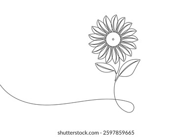 Sunflower continuous one line drawing and minimalist style isolate outline vector icon
