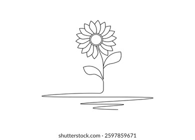 Sunflower continuous one line drawing and minimalist style isolate outline vector icon