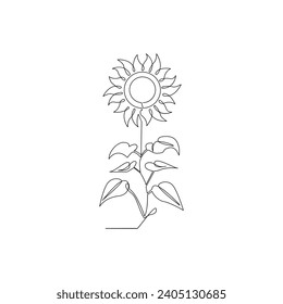 Sonnenblume in einem durchgehenden, handgezeichnet handgezeichnet, handgezeichnet umrissenen Blumenumriss einzeln auf weißem Hintergrund.Sonnenblume eine Linie, die nur minimalminimale Linie auszeichnet