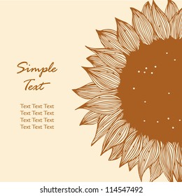 Sunflower contour silhouette. Text banner with autumn flower. Background for holidays, sewing, arts, crafts, cards, scrapbooks, setting table, cake decorating