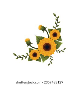 Sunflower Corner Border Frame Vector Illustration Design.