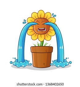 sunflower crying mascot vector cartoon illustration