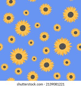 Sunflower cute seamless pattern. Ukraine concept. Vector illustration for fabric design, gift paper, baby clothes, textiles, cards.