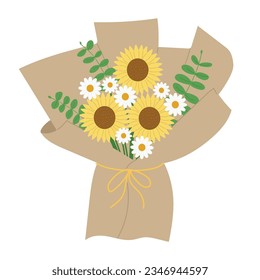 Daisía de girasol con hojas de eucalipto ramo de flores