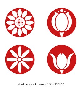Sunflower, Daisy and Tulip vector icons isolated on white background
