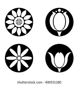 Sunflower, Daisy and Tulip vector icons isolated on white background
