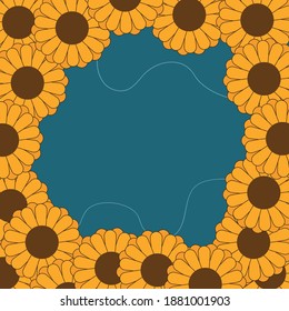 sunflower Design frame with a dark background and line design elements