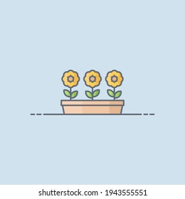 Sunflower design vector icon illustration. Flat funflower