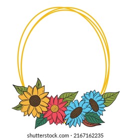 Sunflower different shapes. autumn wreath frame