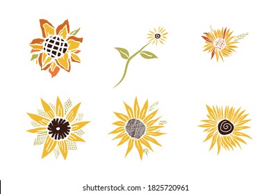 Sunflower digital design bundle. Vector illustration.