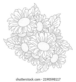 sunflower doodle art coloring page. decorative flower background design illustration. adult coloring page of floweral drawing. flower design of pencil line drawing.