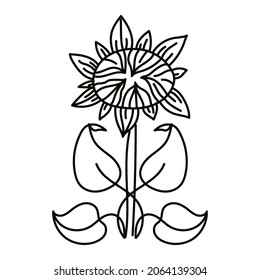 Sunflower in the doodle style. Flowers are suitable for the design of farmhouses, romantic weddings, rustic borders, invitations, menus. Vector illustration.