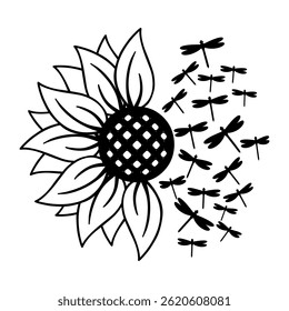 Ilustração de combinação de girassol e libélula