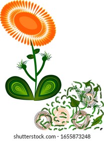 Sunflower drawing with experimental leaves and a crazy Bush next to it