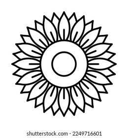 Sunflower editable icon. Blooming flower with oily seeds. Agricultural plant with large inflorescence, source of oil. Unique  botanical symbol for a label, store, layout. Editable thin s strokes