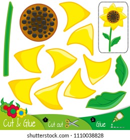Sunflower. Education paper game for preshool children. Vector illustration.