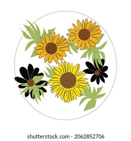 SUNFLOWER AND ELLIPSE. Vector -EPS10.