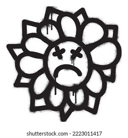 Sunflower emoticon graffiti with black spray paint.