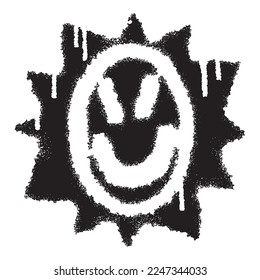 Sunflower emoticon graffiti with black spray paint. Vector illusration