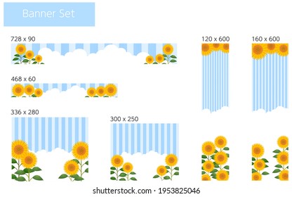 Campo girasol, nube y banner con fondo rayado, 6 tipos