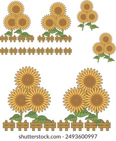 Sunflower field illustration material set