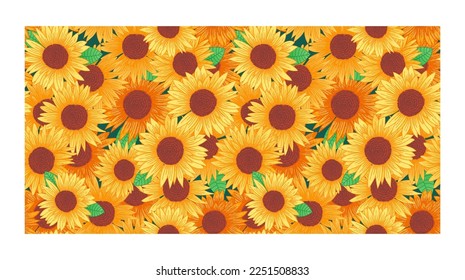 Sunflower field seamless vector pattern for textile fabric design. Vector illustration
