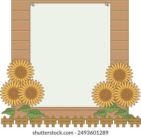 Sunflower field and wooden bulletin board copy space material