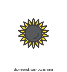 Sunflower filled outline icon, line vector sign, linear colorful pictogram isolated on white. Helianthus symbol, logo illustration. 
