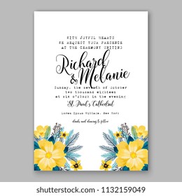 Sunflower fir winter Floral wedding invitation or greeting card Wreath of flower for marriage baby shower bridal shower invitation, party celebration vector printable template watercolor background