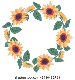 Sunflower flat design circle frame on white background