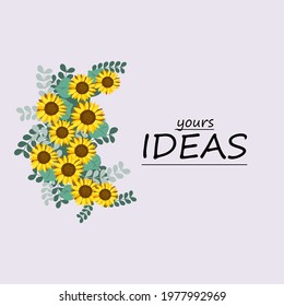 Sunflower flat design. Your ideas. Inspiration for ideas. Weave sunflowers on a purple background. Illustration for postcard, poster, banner, flyer, greeting card, cover. Vector illustration.