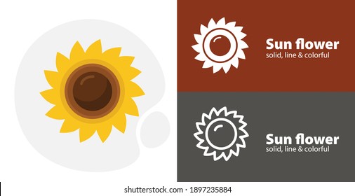 sunflower flat icon, with sunflower simple, line icon