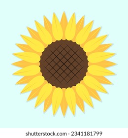 Sunflower flat illustration. Stylized flover on blue background. Best for web, print, logo creating and branding design.