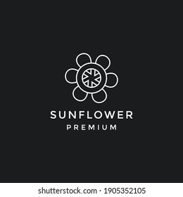 Sunflower in flat style vector isolated black and white backround