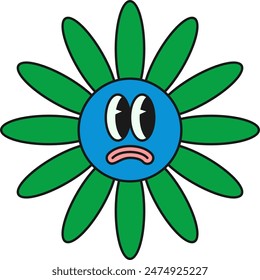 sunflower flat vector design with sad expression, cartoon illustration of summer vibes	