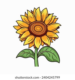 Ilustración vectorial plana de girasol. Dibujo a mano de caricatura de girasol ilustración vectorial aislada.