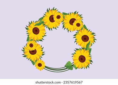 El concepto de marco floral y girasol. Ilustración vectorial plana de color aislada. 