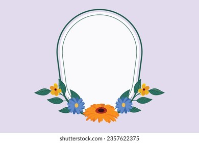 El concepto de marco floral y girasol. Ilustración vectorial plana de color aislada. 