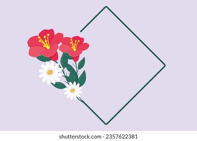 Sunflower and floral frame concept. Colored flat vector illustration isolated. 