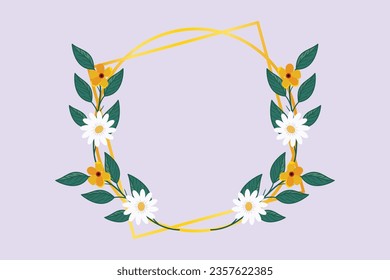 Sunflower and floral frame concept. Colored flat vector illustration isolated. 
