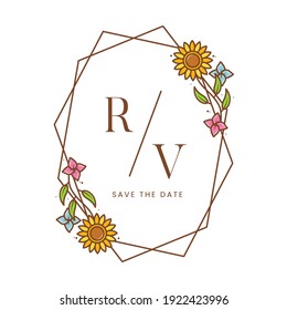 sunflower floral frame logo template in white