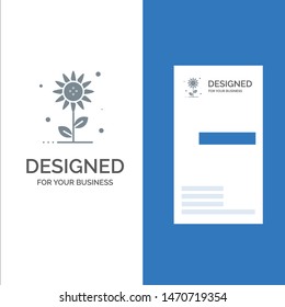 Sunflower, Floral, Nature, Spring Grey Logo Design and Business Card Template. Vector Icon Template background