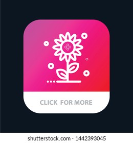 Sunflower, Floral, Nature, Spring Mobile App Button. Android and IOS Line Version