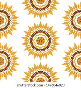 Sunflower floral seamless pattern. Abstract folk illustration with nature motif ornament