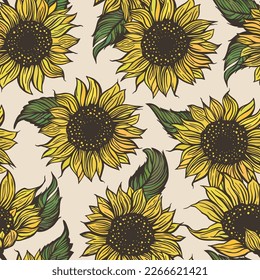 Patrón sin costuras floral de girasol. Fondo de vectores gráficos decorativos de la flor de verano