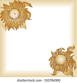 sunflower floral sketch on a gradient frame background