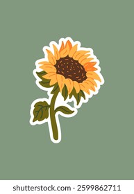 Sunflower. Floral vector illustration for sticker, logo, decor